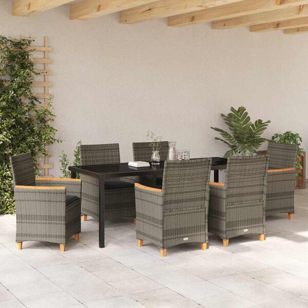 vidaXL Garten Essgruppe 7 pcs Grau Poly-Rattan