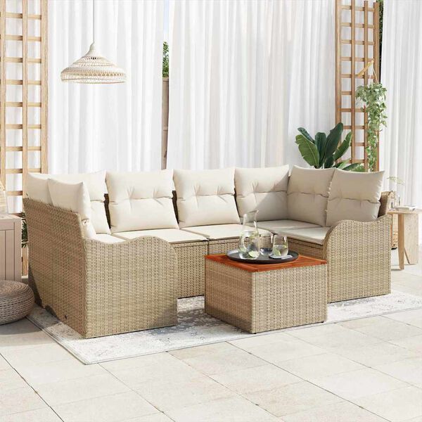 vidaXL Gartensofa-set mit Kissen 7 pcs Beige Poly-Rattan