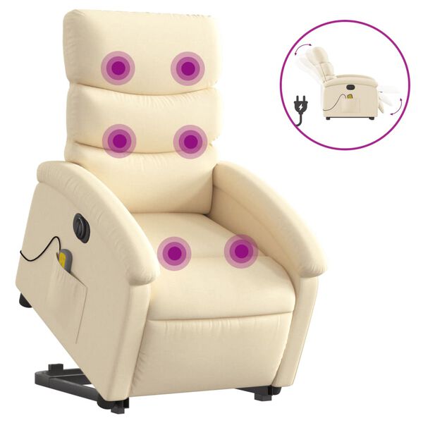 vidaXL Elektrischer Massagesessel mit Aufstehhilfe Creme Stoff