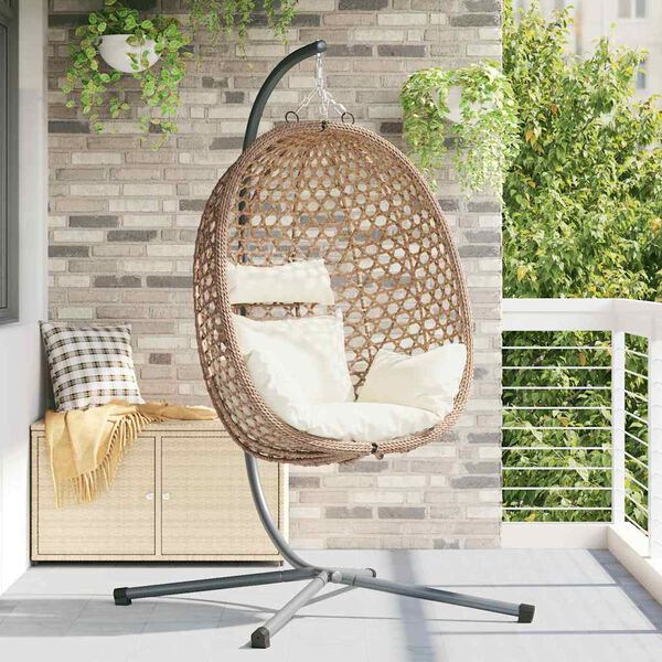vidaXL H&auml;ngendes Ei-Stuhl Hellcreme 104 x 100 x 191 cm Poly-Rattan