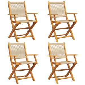 vidaXL Klappst&uuml;hle, 4 St&uuml;ck, beige, massives Akazienholz