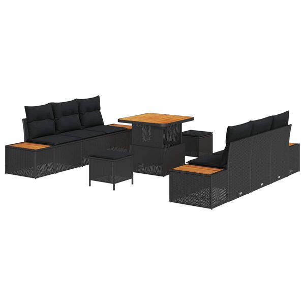 vidaXL Gartensofa-set mit Kissen 9 pcs Schwarz Poly Rattan
