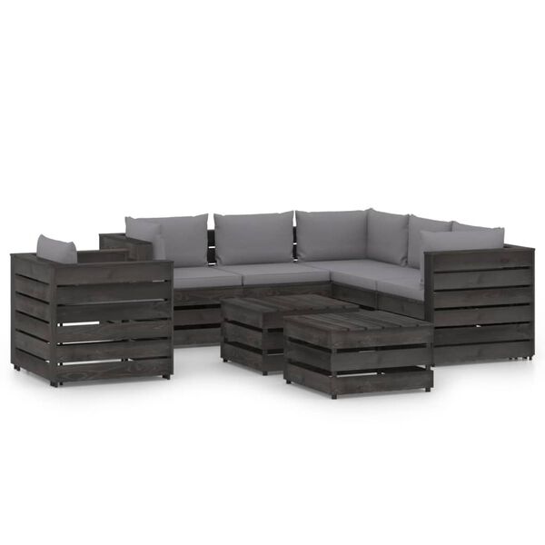 vidaXL 8-tlg. Garten-Lounge-Set mit Kissen Grau Impr&auml;gniertes Holz