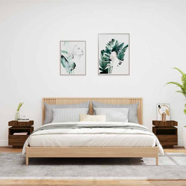 vidaXL Nachttische mit LED-Leuchten 2 Stk. Braun Eiche 40x39x48,5 cm