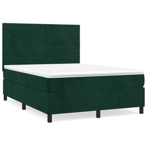 vidaXL Boxspringbett mit Matratze Dunkelgr&uuml;n 140x190 cm Samt