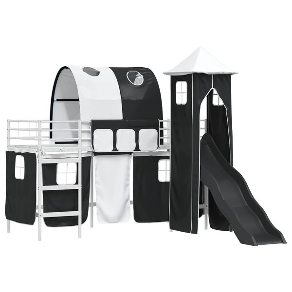 vidaXL Kinderloftbett Wei&szlig; und Schwarz 74,5 x 190 cm Metall