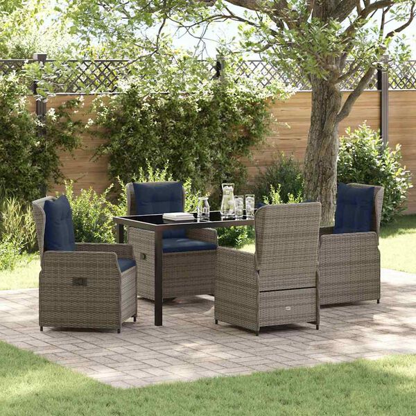 vidaXL Garten Essgruppe 5 pcs Grau Poly Rattan