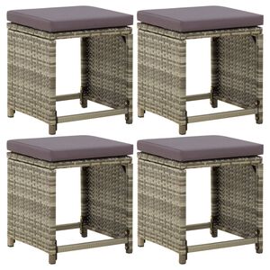 vidaXL Gartenhocker 4 Stk. mit Kissen Poly Rattan Grau