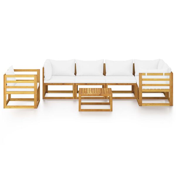 vidaXL 7-tlg. Garten-Lounge-Set mit Auflagen Creme Massivholz Akazie