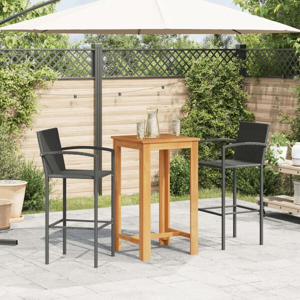 vidaXL 3-tlg. Gartenbar-Set Schwarz Massivholz Akazie und Poly Rattan