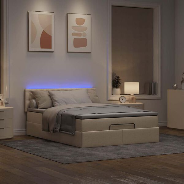 vidaXL Ottomane Bett mit Matratze & LEDs Creme 140x190 cm Stoff