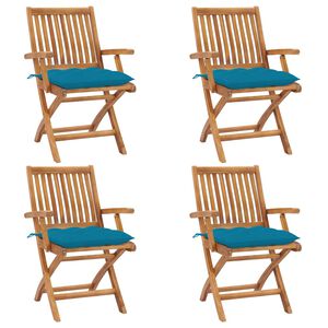 vidaXL Klappbare Gartenst&uuml;hle mit Kissen 4 Stk. Massivholz Teak