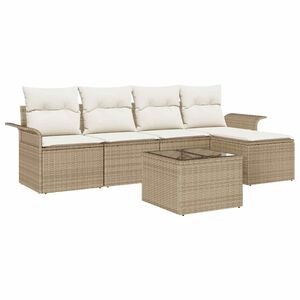 vidaXL Outdoor-Sofa mit Kissen 6 pcs Beige Poly-Rattan