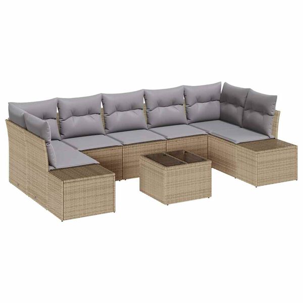 vidaXL Sofa Set mit Kissen 8 pcs Beige Poly Rattan