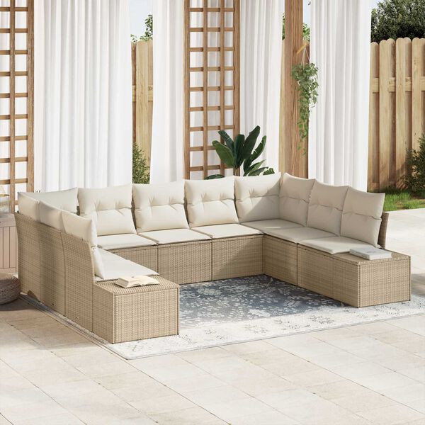 vidaXL Gartensofa-set mit Kissen 9 pcs Beige Poly-Rattan
