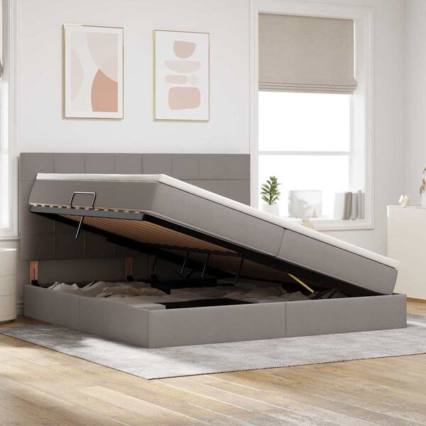 vidaXL Bett mit Stauraum und LED Taupe 200 x 200 cm Polyester