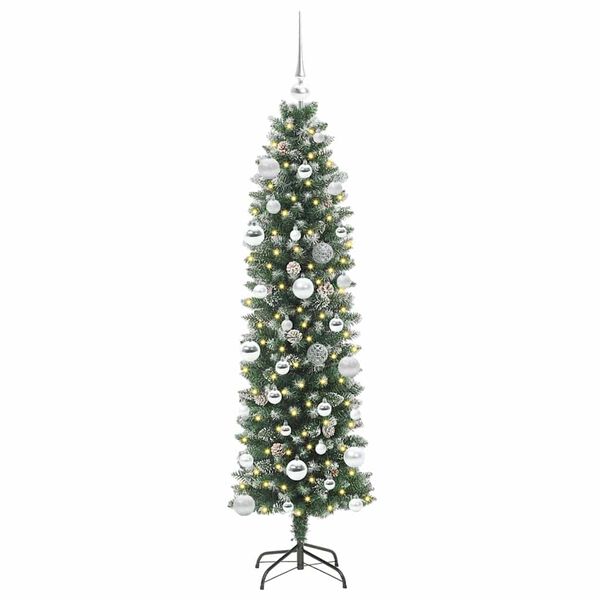 vidaXL K&uuml;nstlicher schlanker Weihnachtsbaum Gr&uuml;n und Wei&szlig; 150 cm