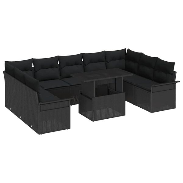 vidaXL Sofa Set mit Kissen 10 pcs Schwarz Poly-Rattan