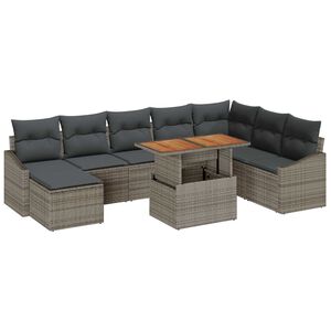 vidaXL Garten-Sofa-Set mit Speicher 9 pcs Grau Poly Rattan