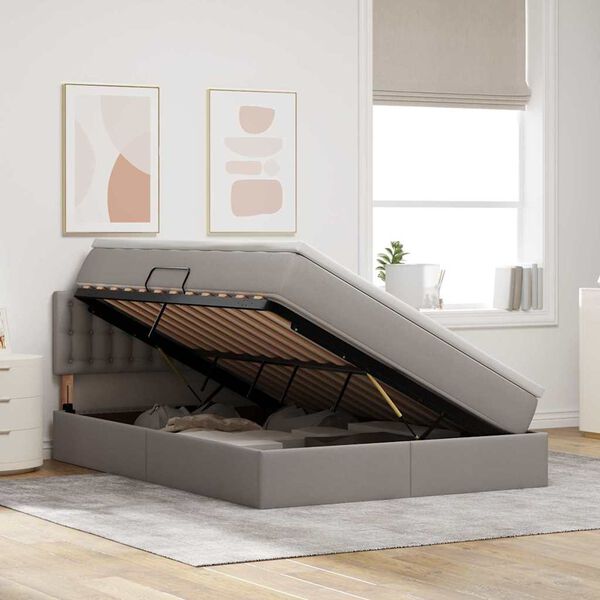 vidaXL Aufbewahrungsbett mit Matratze Taupe 140 x 190 cm Holzwerkstoff