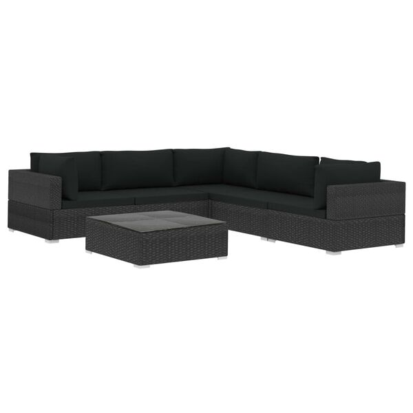 vidaXL 6-tlg. Garten-Lounge-Set mit Auflagen Poly Rattan Schwarz