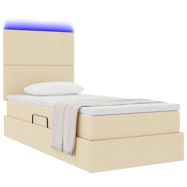 vidaXL Bett mit Stauraum und LED mit LED Creme 90 x 190 cm Polyester