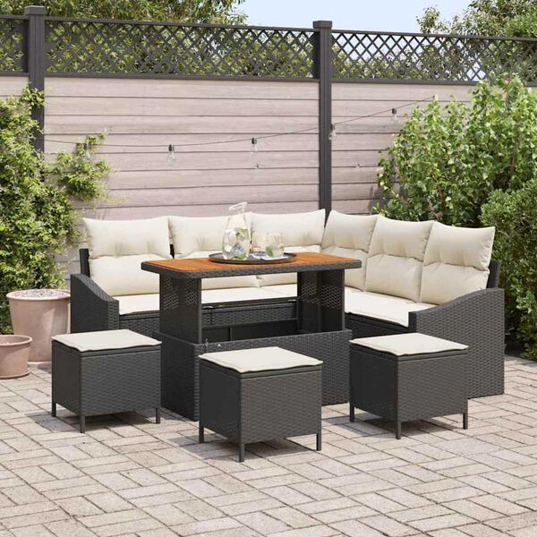 vidaXL Gartensofa-set mit Kissen 9 pcs Schwarz Poly Rattan