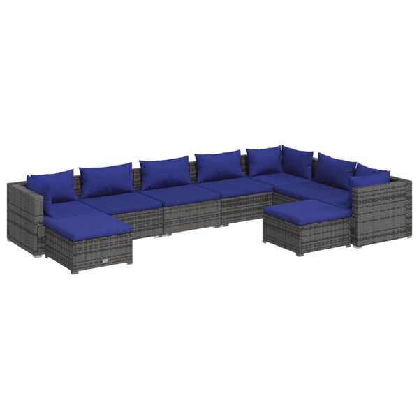 vidaXL 9-tlg. Garten-Lounge-Set mit Kissen Poly Rattan Grau