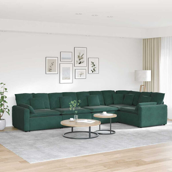 vidaXL Modulares Sofa mit Kissen Samt Dunkelgr&uuml;n