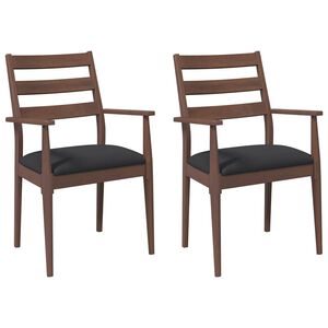 vidaXL Esszimmerst&uuml;hle mit Kissen 2 Stk. Braun Massivholz Gummibaum