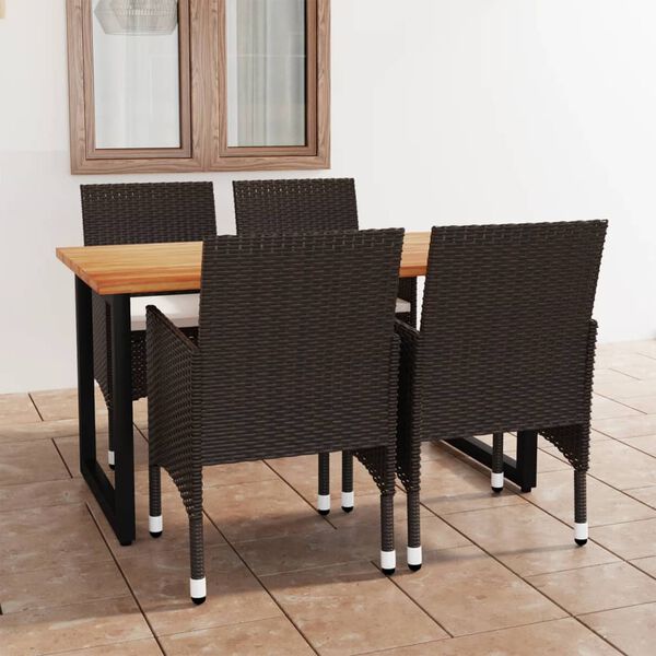 vidaXL 5-tlg. Garten-Essgruppe mit Kissen Poly Rattan Braun