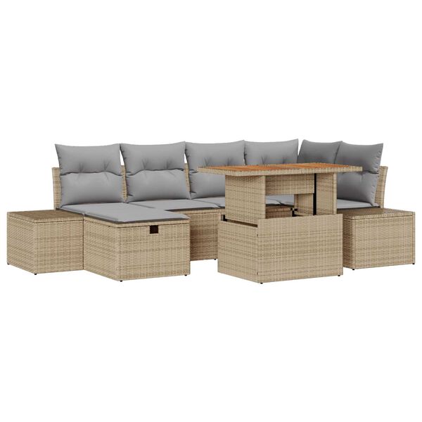 vidaXL Garten-Sofa-Set 7 pcs Beige Poly-Rattan