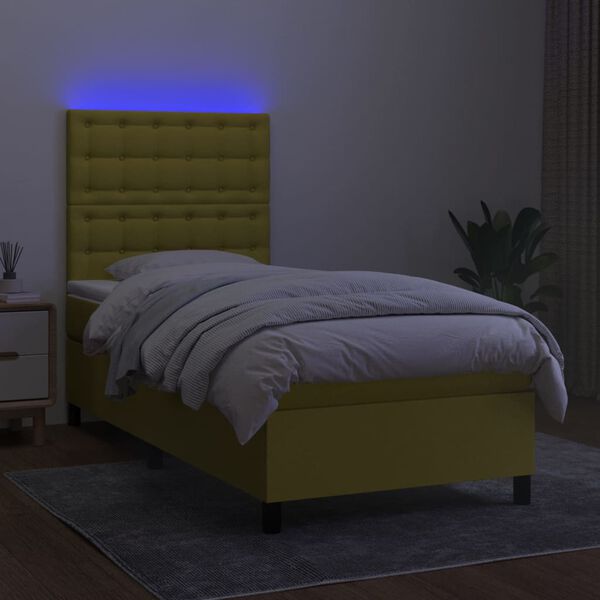vidaXL Boxspringbett mit Matratze & LED Gr&uuml;n 100x200 cm Stoff