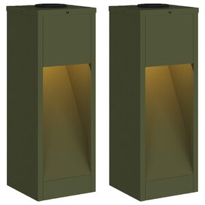 vidaXL Solar LED Wegeleuchte 2 pcs Olive Gr&uuml;n Kalt gewalzter Stahl