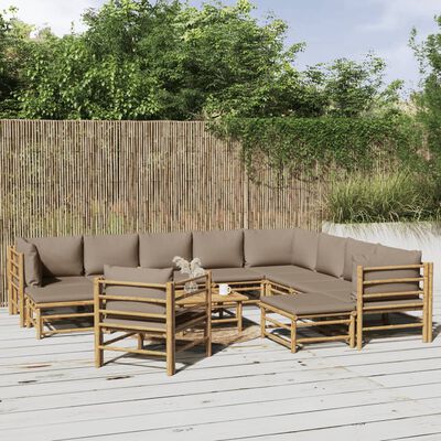 vidaXL 12-tlg. Garten-Lounge-Set mit Kissen Taupe Bambus