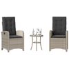 vidaXL 3-tlg. Bistro-Set mit Kissen Hellgrau Poly Rattan