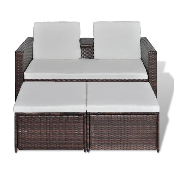 vidaXL 4-tlg. Garten-Lounge-Set mit Kissen Poly Rattan Braun