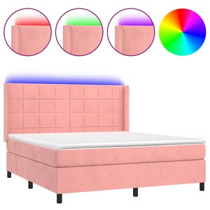 vidaXL Boxspringbett mit Matratze & LED Rosa 180x200 cm Samt