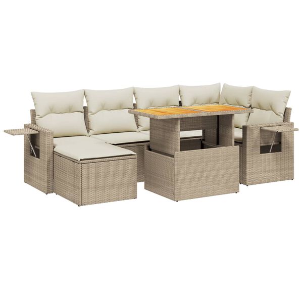 vidaXL 7-tlg. Garten-Sofagarnitur mit Kissen Beige Poly Rattan