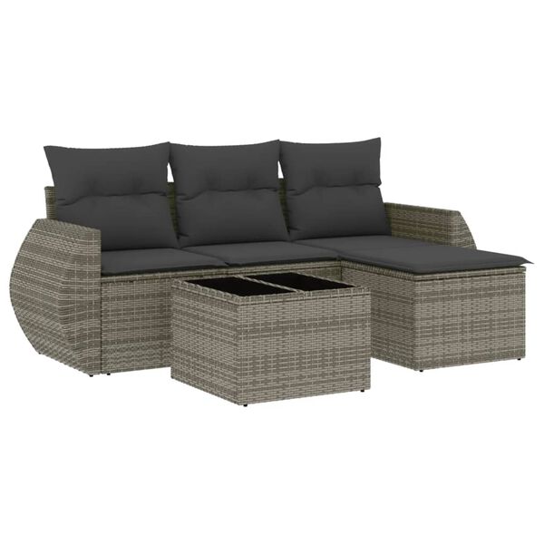 vidaXL 5-tlg. Garten-Sofagarnitur mit Kissen Grau Poly Rattan
