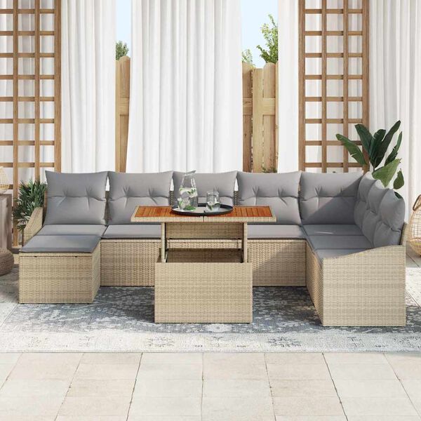 vidaXL Garten-Sofa-Set mit Speicher 9 pcs Beige Poly Rattan