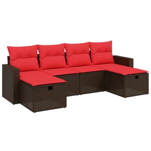 vidaXL 6-tlg. Garten-Sofagarnitur mit Kissen Braun Poly Rattan