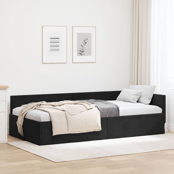 vidaXL Eckbettgestell Schwarz 90 cm x 190 cm SamtundSperrholz