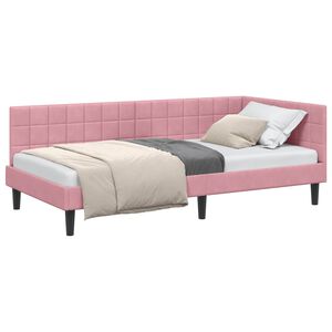 vidaXL Eckbettgestell mit Kopfteil Rosa 100 cm x 200 cm Samt