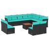 vidaXL 13-tlg. Garten-Sofagarnitur mit Kissen Schwarz Poly Rattan
