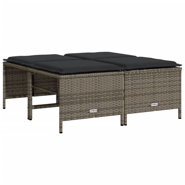 vidaXL Gartenhocker mit Kissen 4 Stk. Grau Poly Rattan