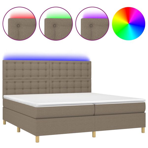 vidaXL Boxspringbett mit Matratze & LED Taupe 200x200 cm Stoff