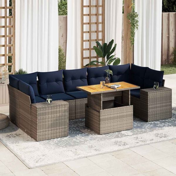 vidaXL 8-tlg. Garten-Sofagarnitur mit Kissen Grau Poly Rattan