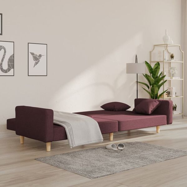 vidaXL Schlafsofa 2-Sitzer mit 2 Kissen Lila Stoff