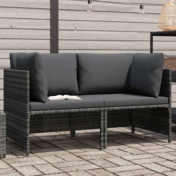 vidaXL 2-Sitzer-Gartensofa mit Polstern Grau Poly Rattan